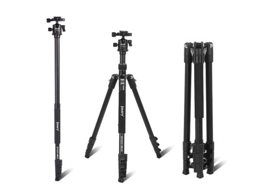 JMARY KT325-NB30 1.6m Aluminum Alloy Cell Phone Tripod Stand for SLR, Action Camera Rotating Portable Tripod Holder - Black